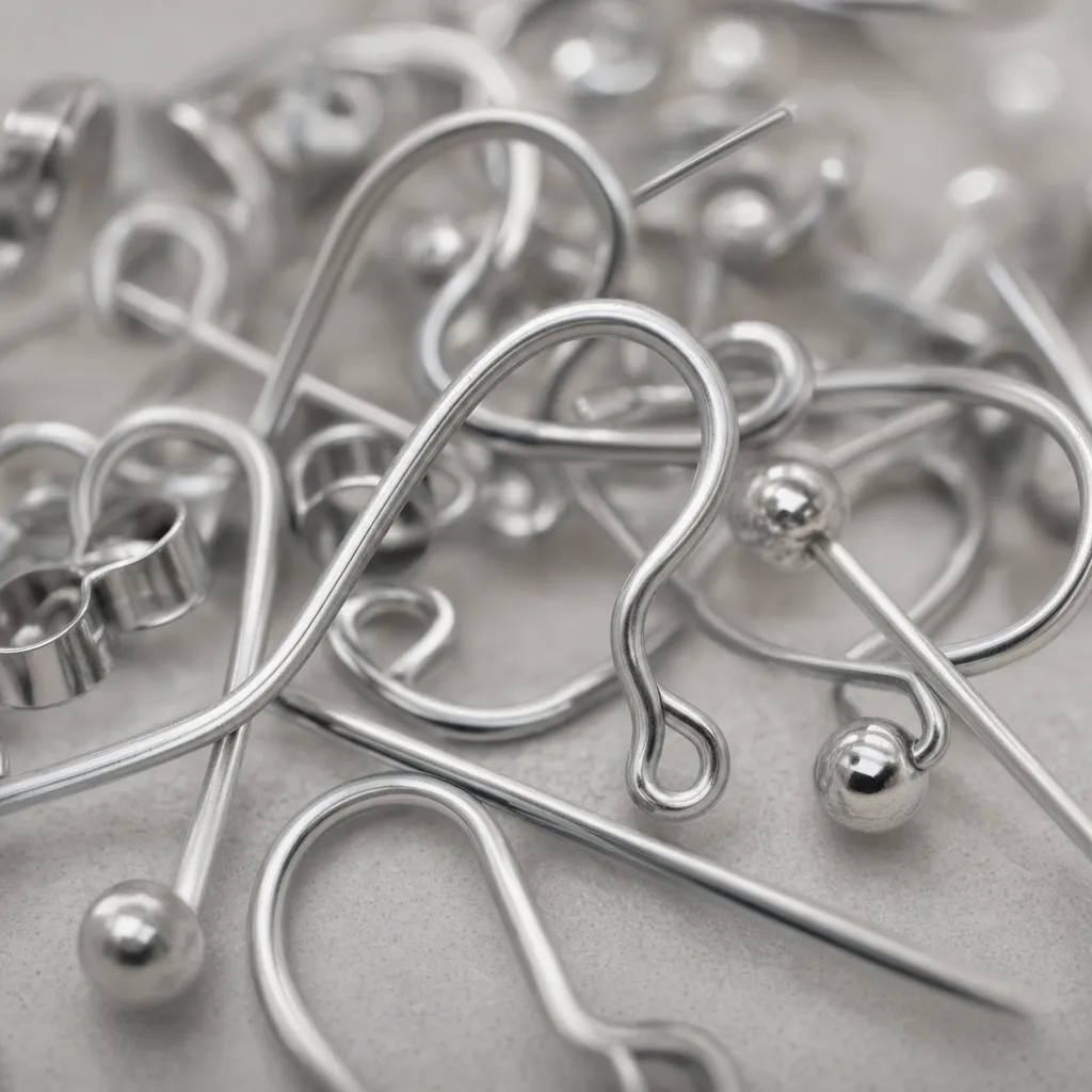Extreme close-up of polished surgical stainless steel earring hooks