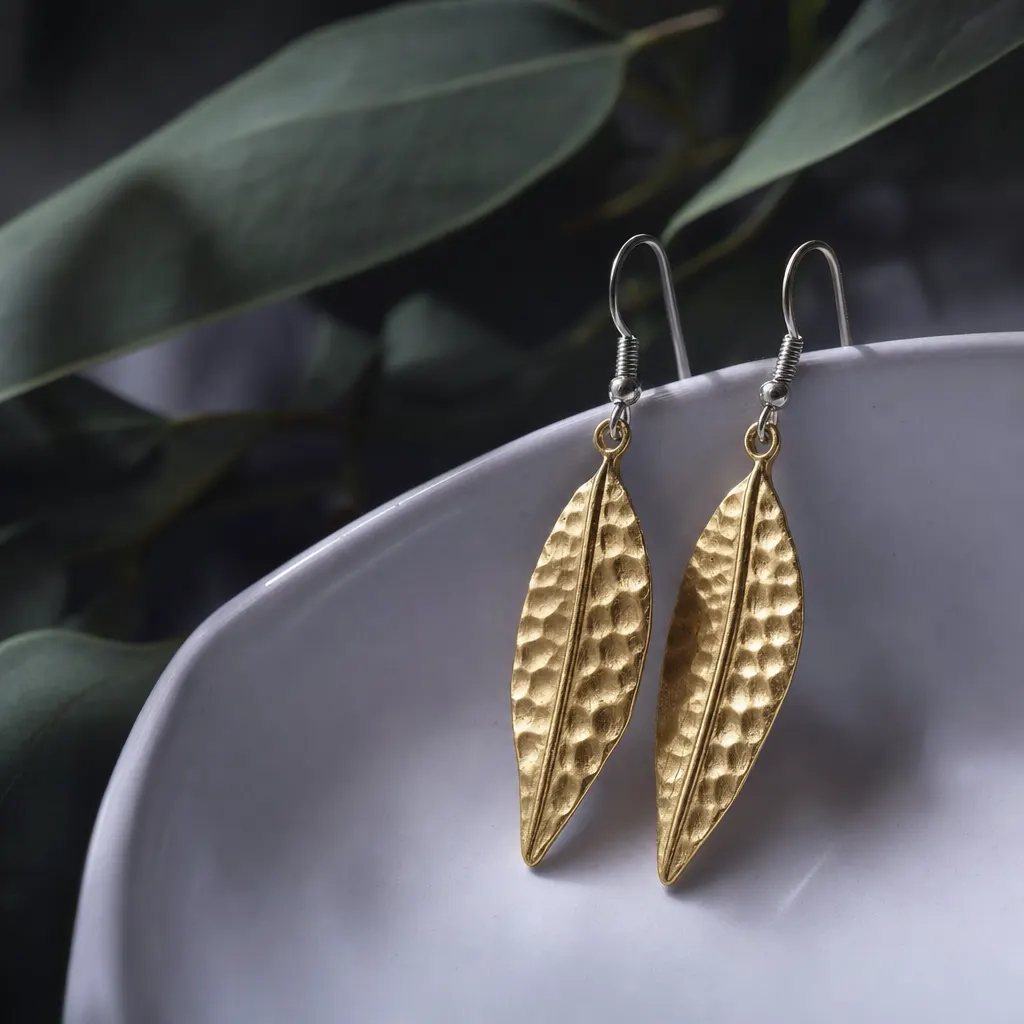 Brass leaf drops handmade earrings