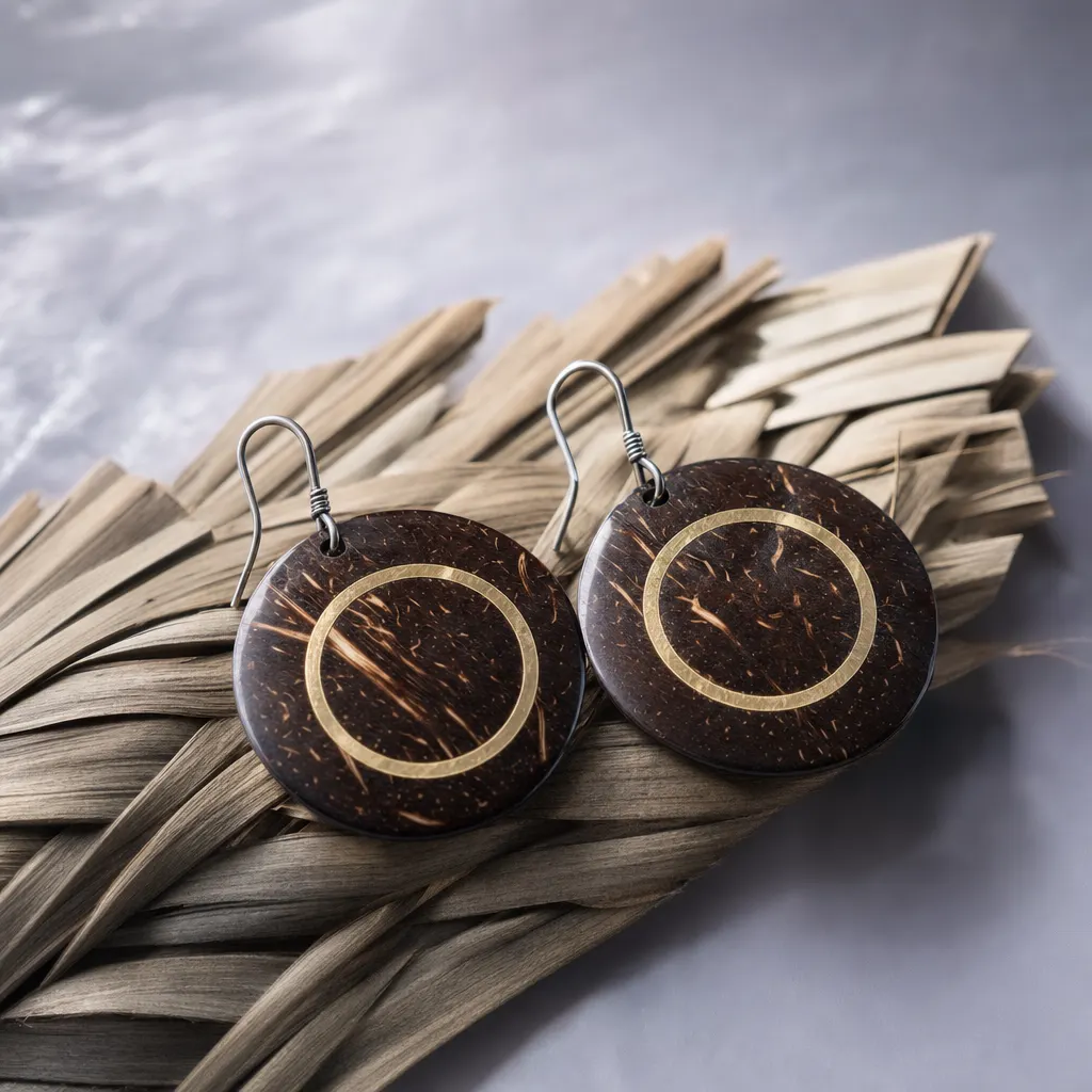 Coconut shell discs handmade earrings