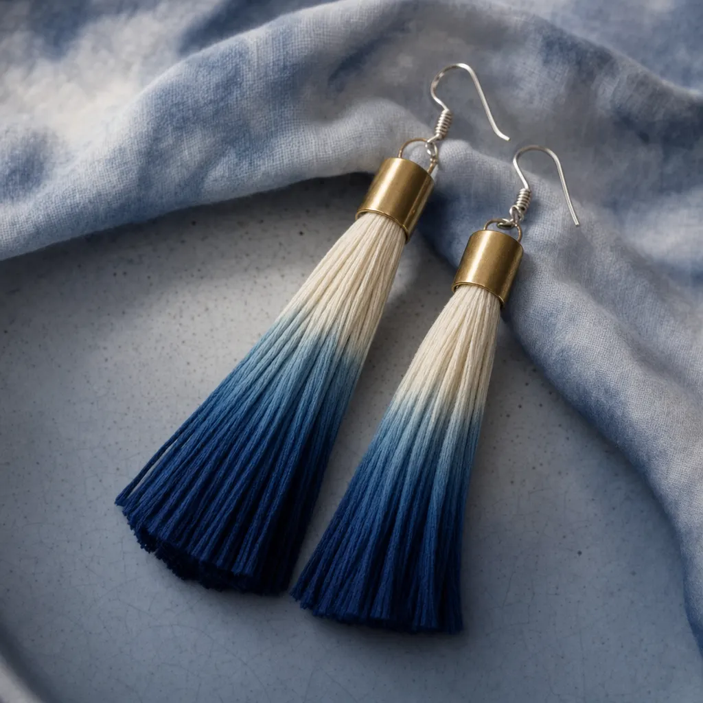 Indigo dip tassels handmade earrings