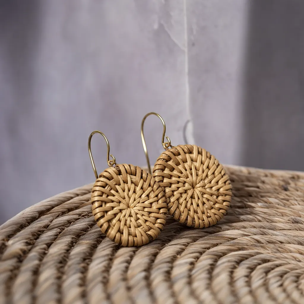 Rattan weave hoops handmade earrings