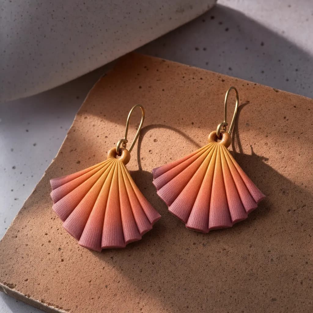Sunset fan dangles handmade earrings